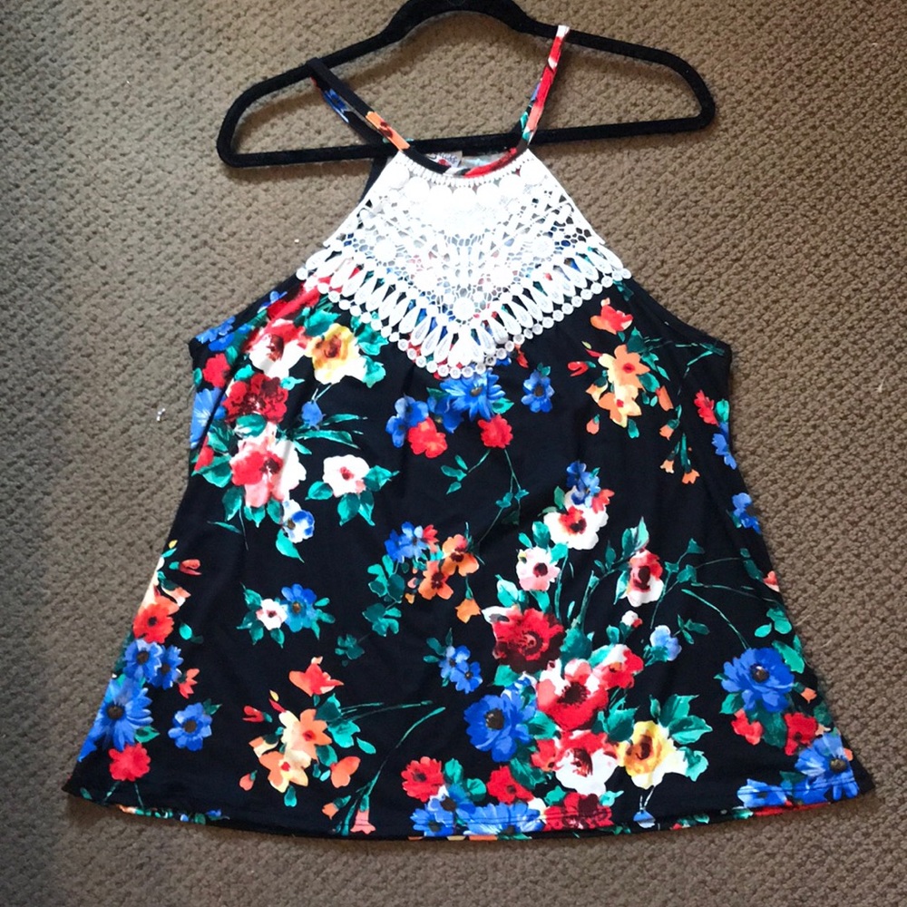 Cute Floral High Neck Tank